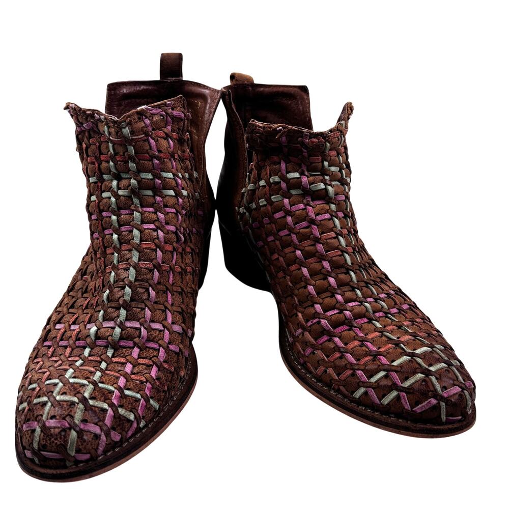 Diba True Struck Gold Boho Woven Suede Leather Cutout Booties Women's Size 7.5